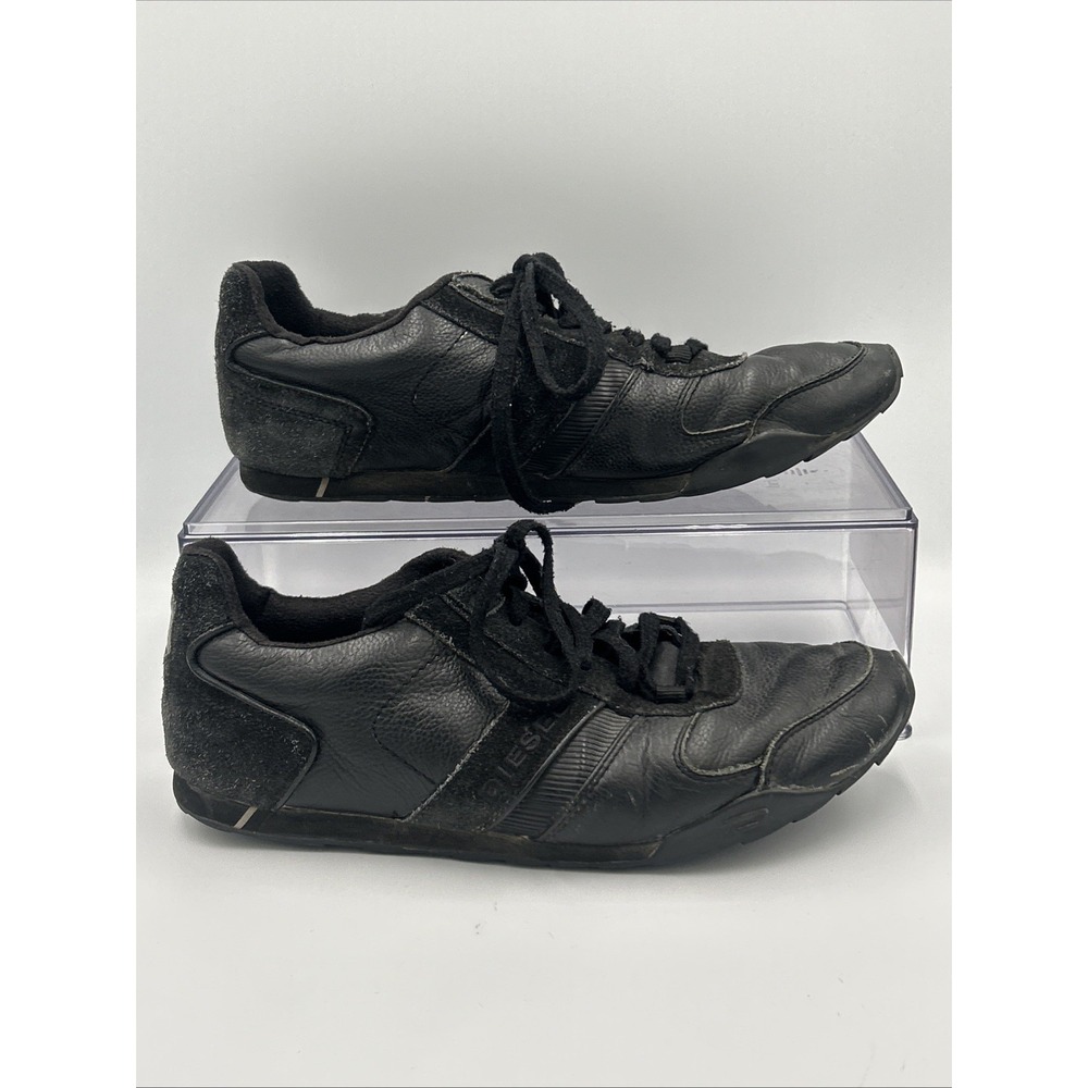 Diesel Loop Black Leather & Suede Sneaker Trainers Lace Up‎ 90's Y2K Mens 10.5